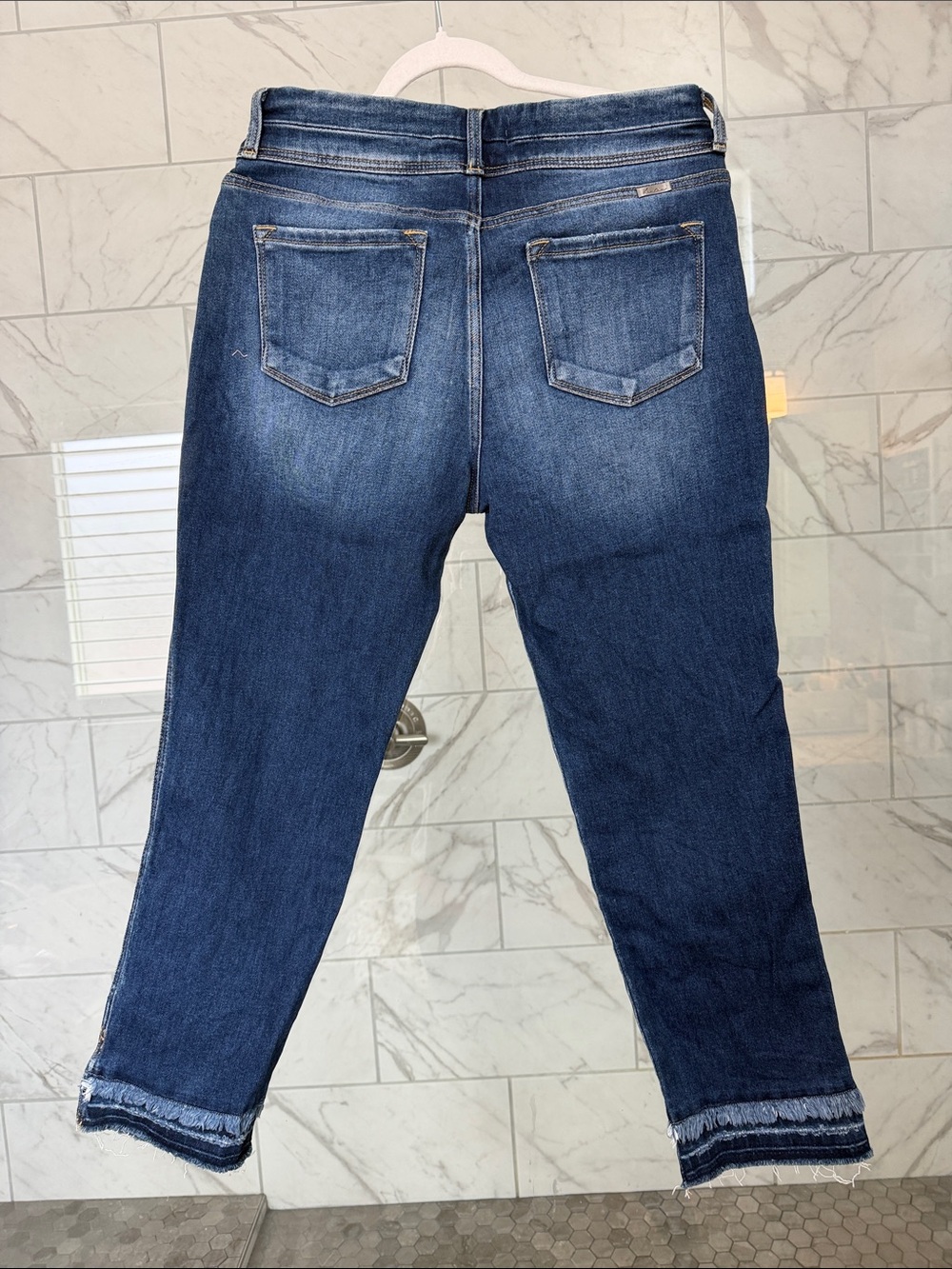 KanCan Dark Indigo Cropped Ankle Jeans with Frayed Hem - Picture 3 of 4